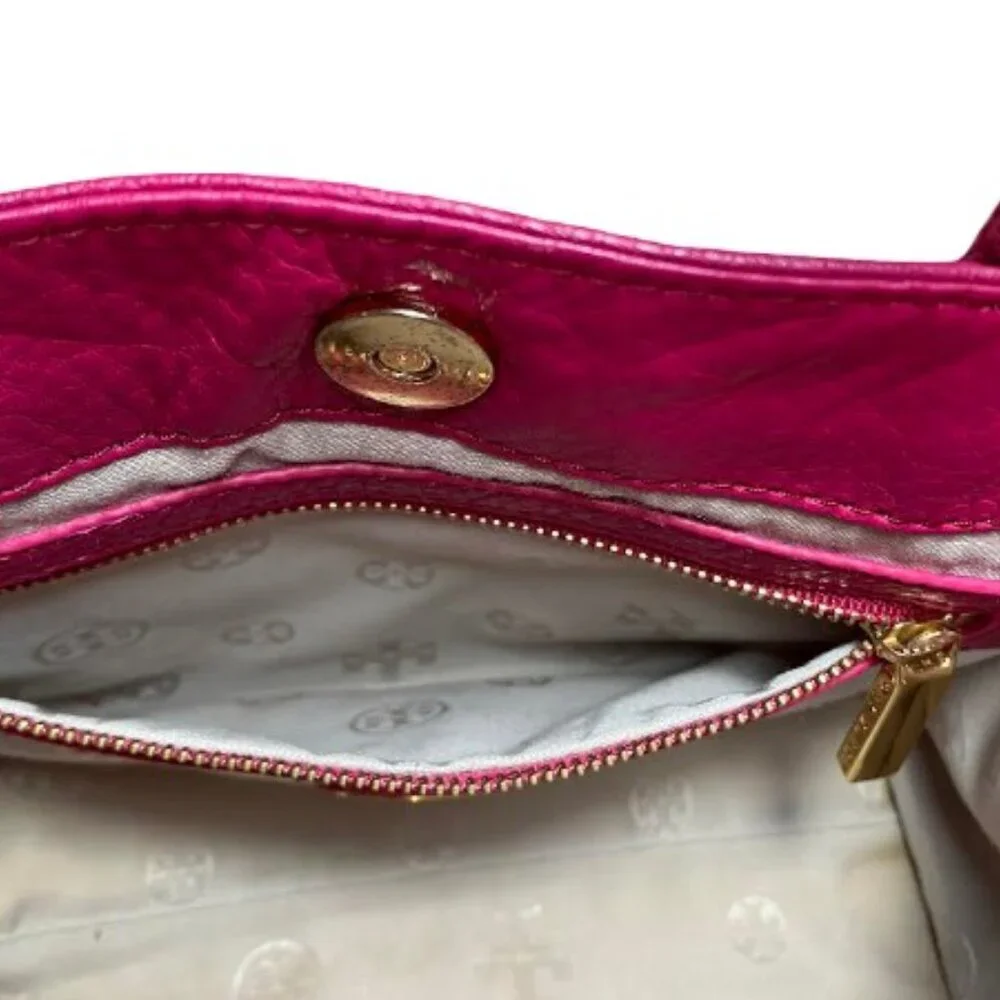 Tory Burch Ella   PM Party Host Pick   Small Leather and Canvas Tote Magenta EUC - Picture 11 of 14